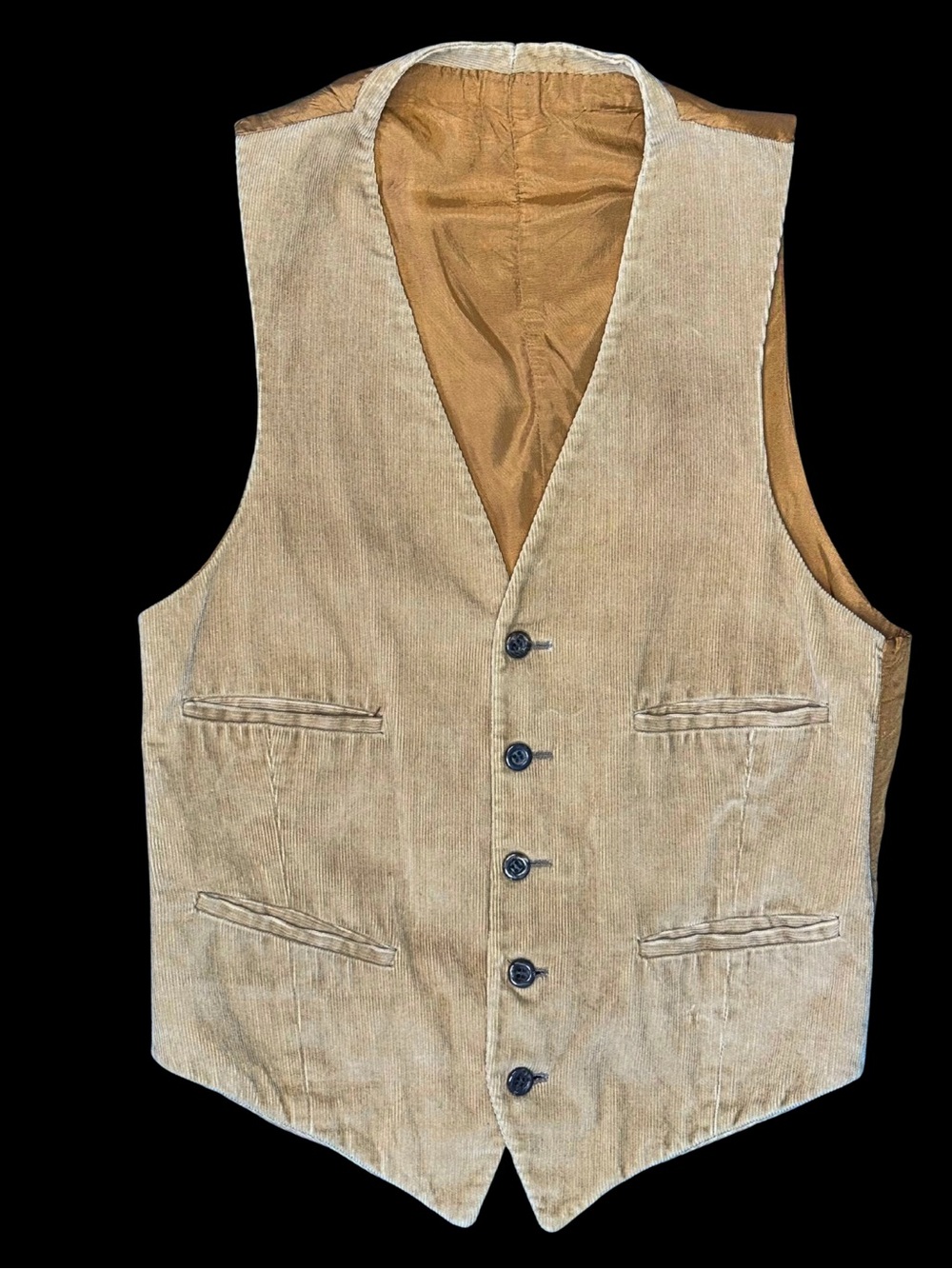 70s Corduroy Tan Cotton Vest | Country Western Waistcoat | XS